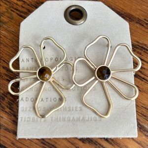 Anthropologie Abstract Floral Wire Earrings with Brown Cabochons
